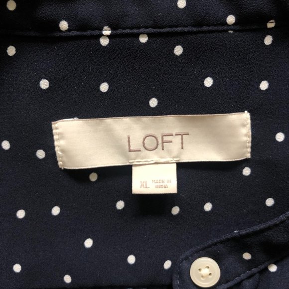 Loft LS, B/U, Navy/White Polka Dot XL Blouse - Picture 2 of 2